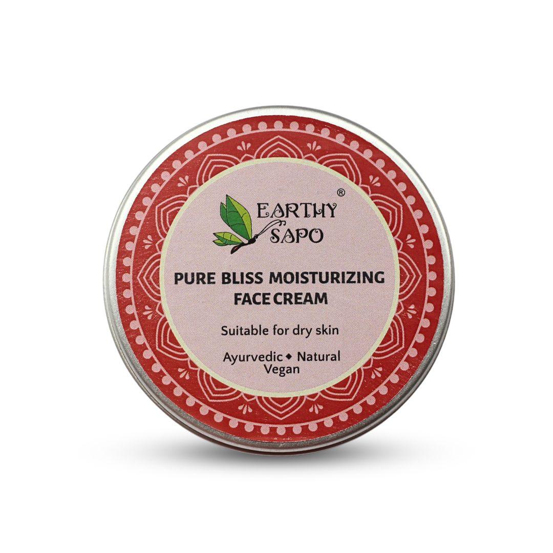 Earthy Sapo Pure Bliss Moisturizing Face Cream for dry skin, Ayurvedic and vegan face moisturizer.