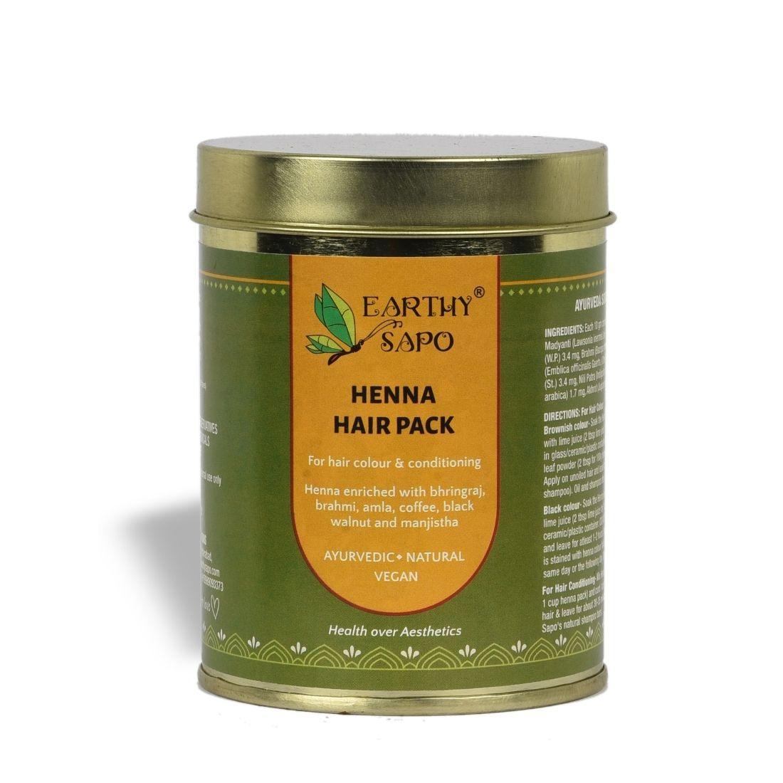 Earthy Sapo Henna Hair Pack with Ayurvedic herbs for natural hair colouring and conditioning