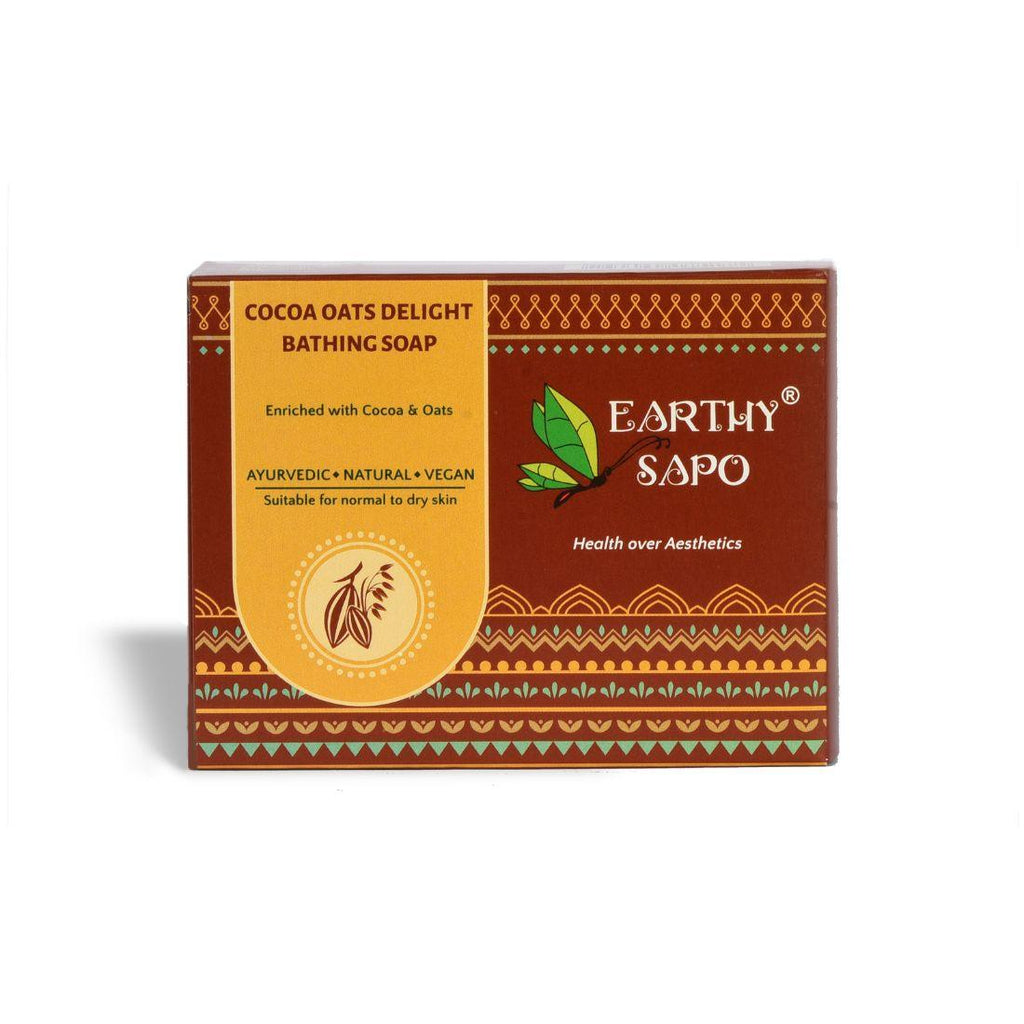 Earthy Sapo Cocoa Oats Delight Bathing Soap with cocoa powder, cocoa butter and oats for moisturizing and soothing normal to dry skin
