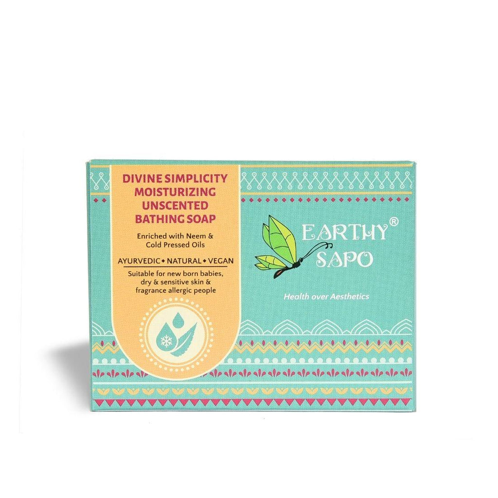 Earthy Sapo Divine Simplicity Moisturizing Unscented Bathing Soap with neem juice and cold-pressed oils for dry and sensitive skin