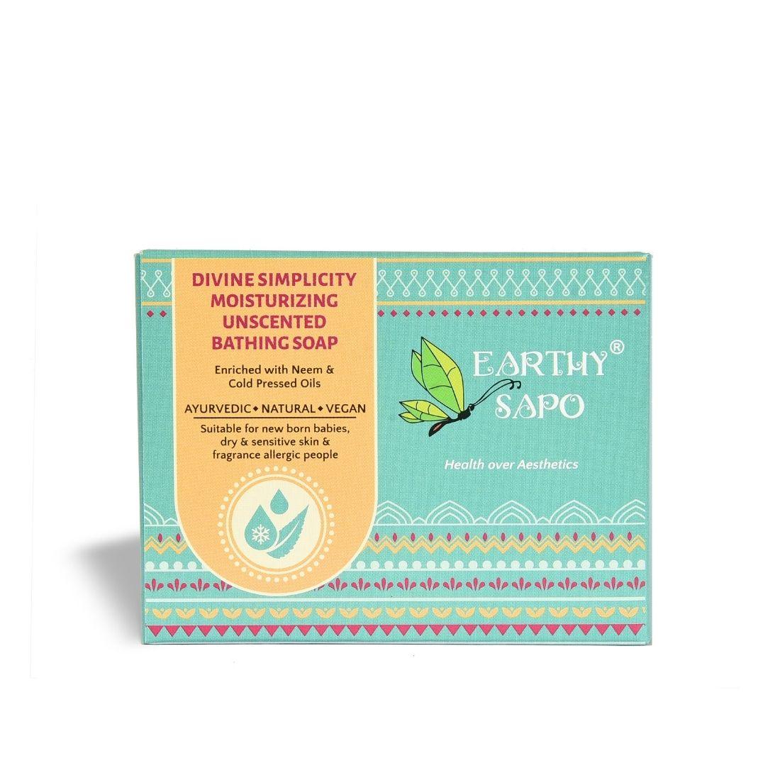 Earthy Sapo Divine Simplicity Moisturizing Unscented Bathing Soap with neem juice and cold-pressed oils for dry and sensitive skin