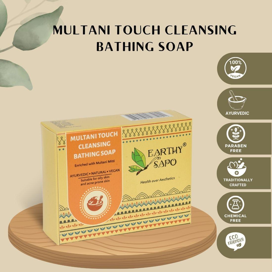 Earthy Sapo Multani Touch Cleansing Bathing Soap enriched with Multani Mitti, Ayurvedic and vegan