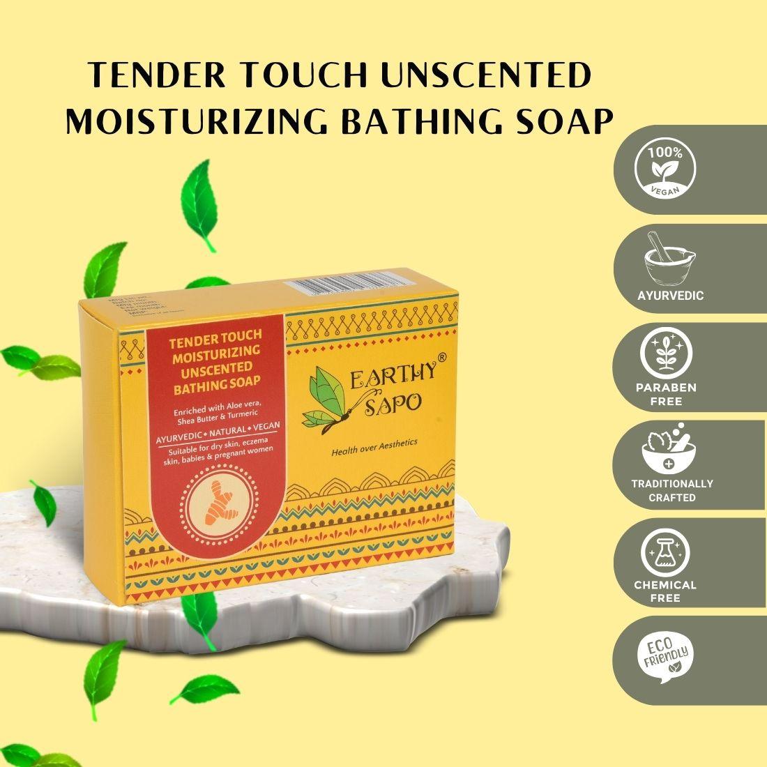 Earthy Sapo Tender Touch Unscented Moisturizing Bathing Soap for dry, sensitive and eczema-prone skin.