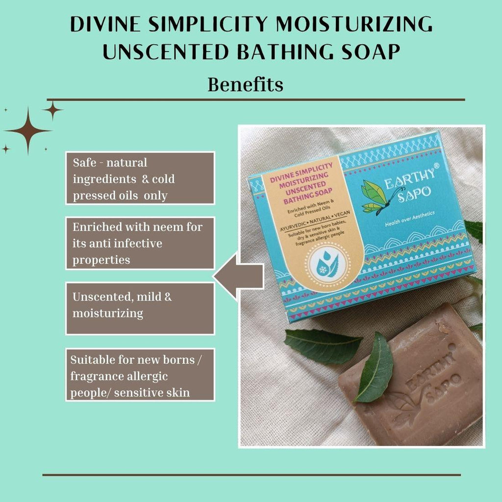 Earthy Sapo Divine Simplicity Moisturizing Unscented Bathing Soap featuring neem leaves juice and cold-pressed oils