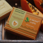 Earthy Sapo Papaya Special Bathing Soap enriched with fresh papaya for gentle, natural skin cleansing.