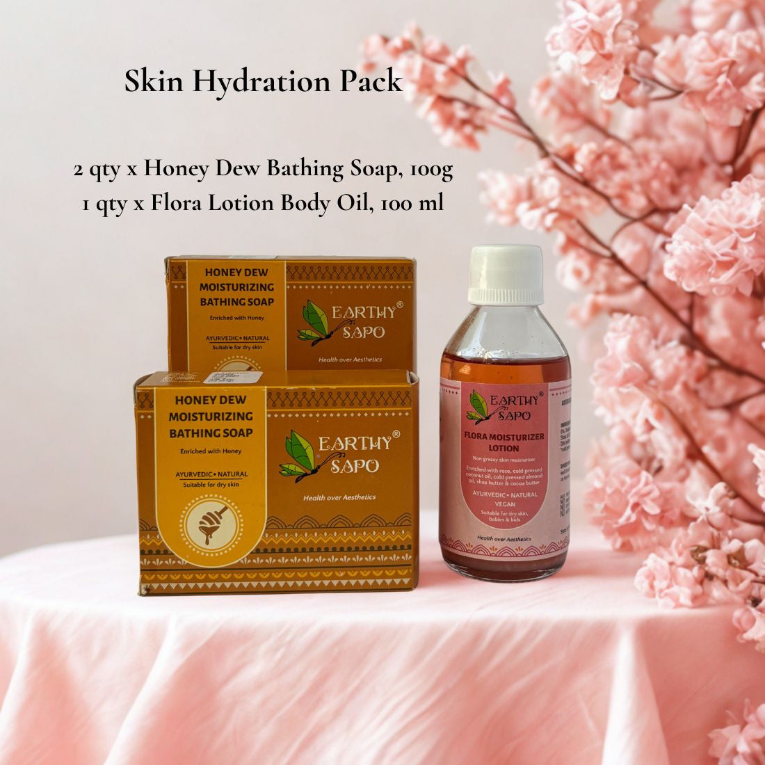 Earthy Sapo Skin Hydration Pack with Honey Dew Bathing Soap and Flora Moisturizer Lotion