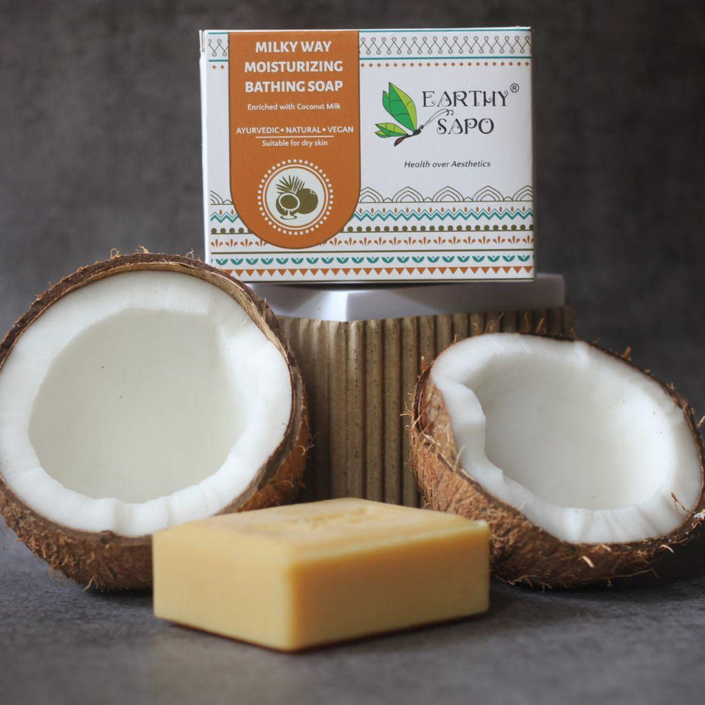 Earthy Sapo Milky Way Moisturizing Bathing Soap with fresh coconut milk for dry skin