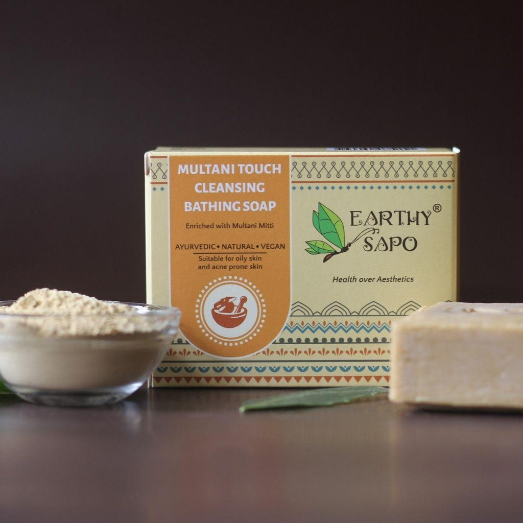 Earthy Sapo Multani Touch Cleansing Bathing Soap enriched with Multani Mitti for oily and acne-prone skin