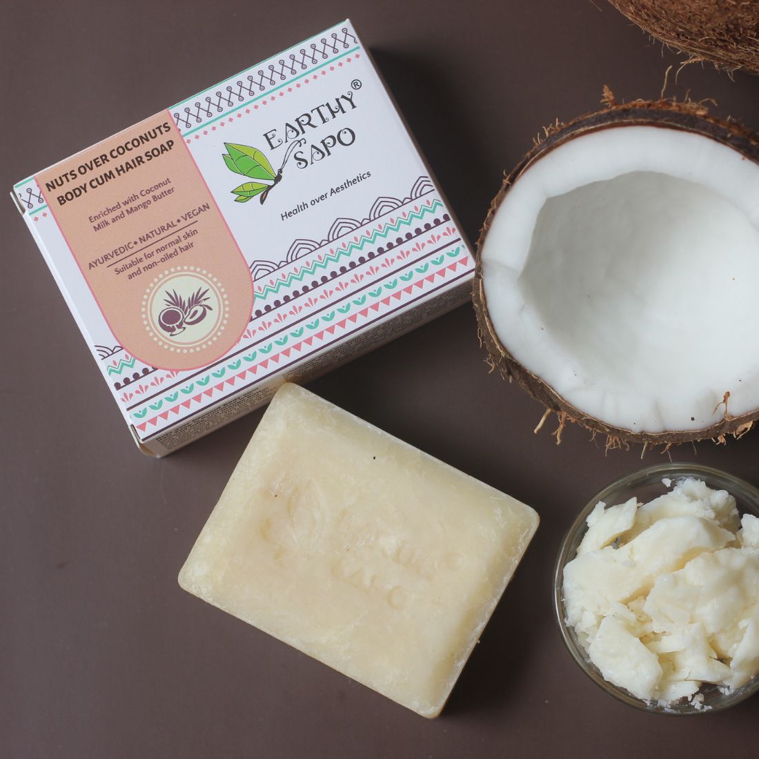 Earthy Sapo Nuts Over Coconuts Body & Hair Soap with coconut and mango butter