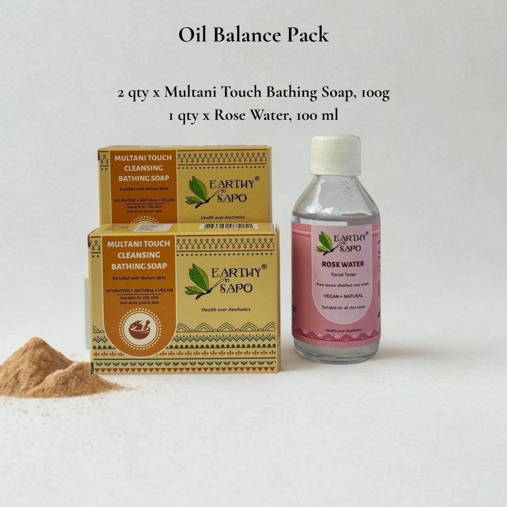 Earthy Sapo Oil Balance Pack with Multani Touch Bathing Soap and Rose Water