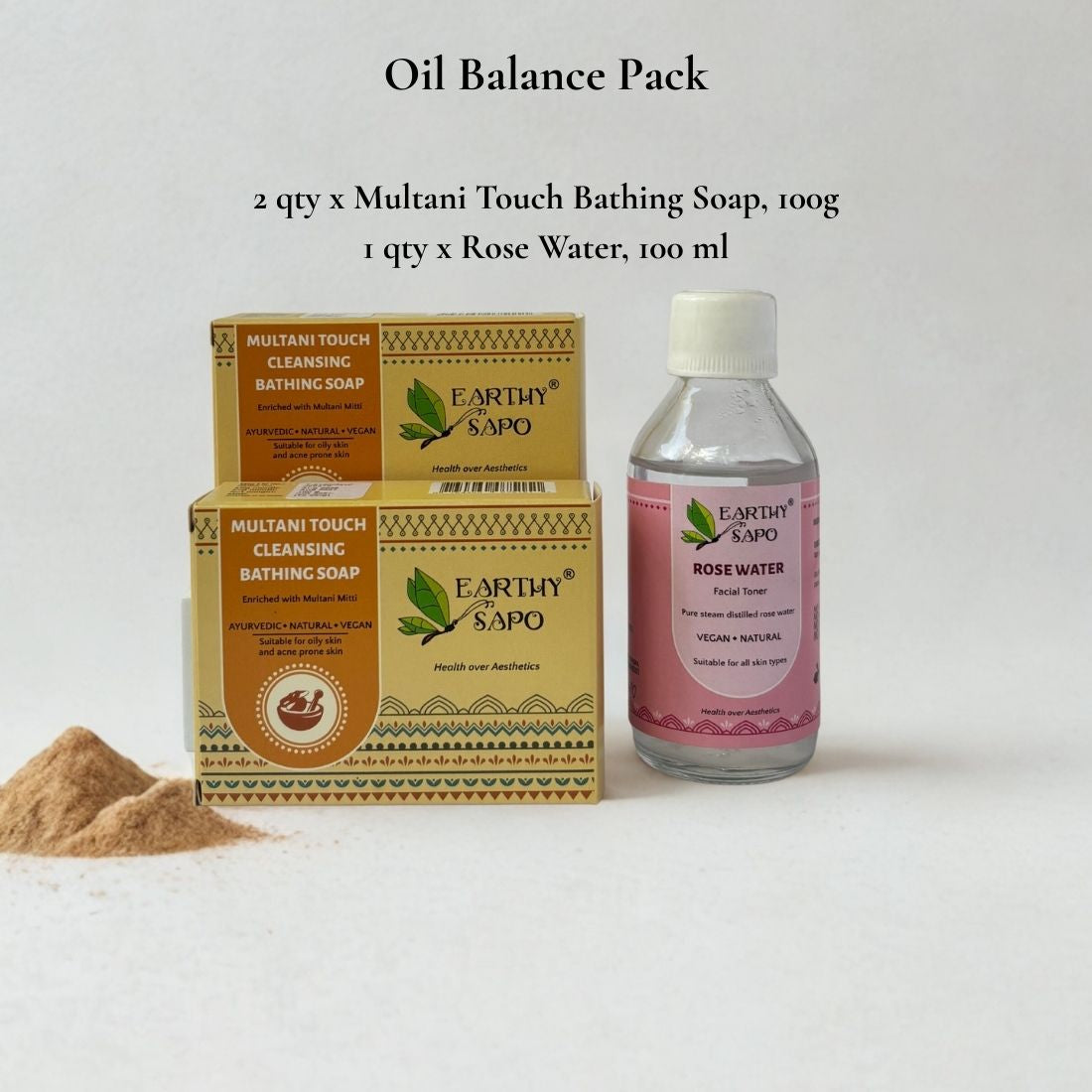 Earthy Sapo Oil Balance Pack with Multani Touch Bathing Soap and Rose Water