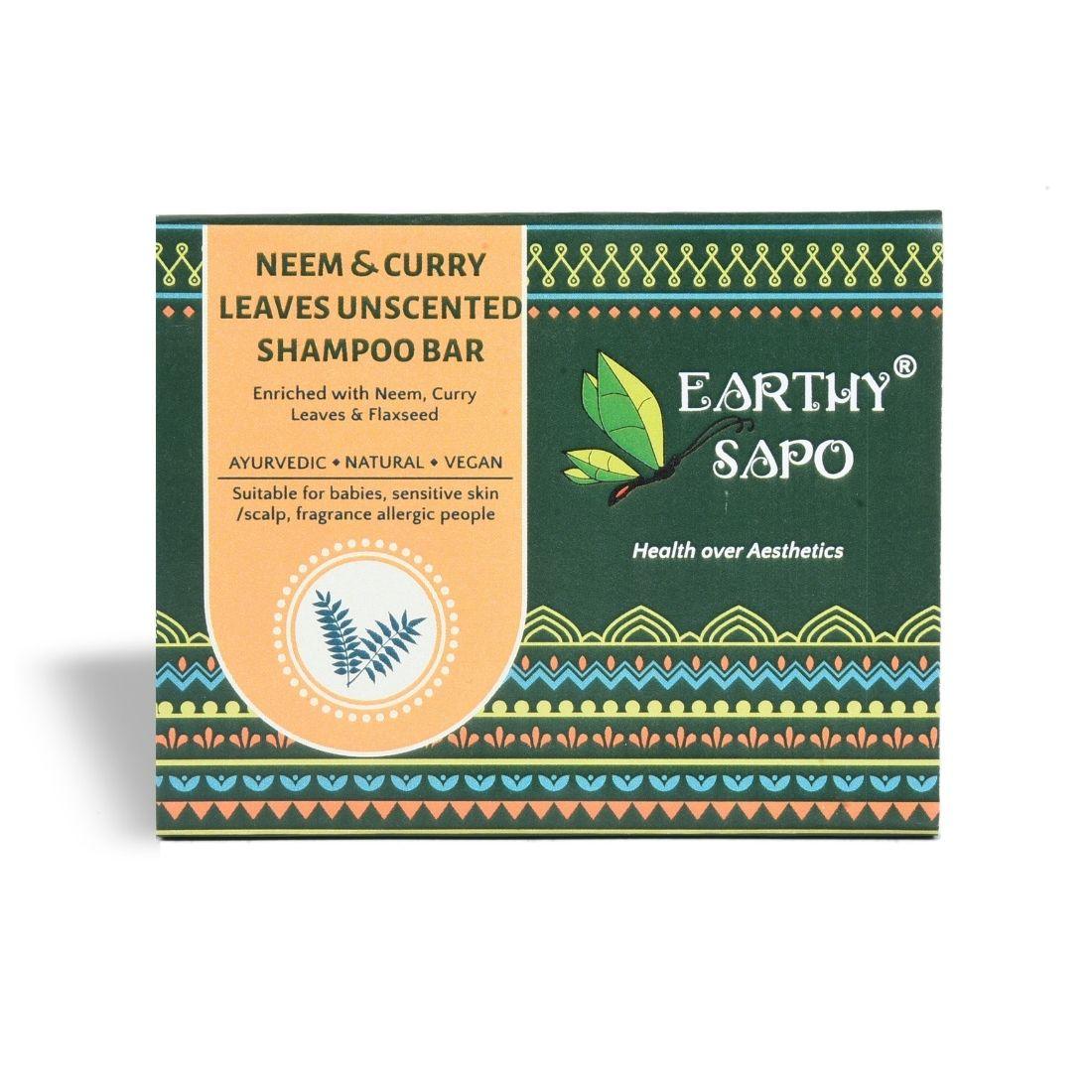 Earthy Sapo Neem & Curry Leaves Unscented Shampoo Bar for Sensitive Scalp