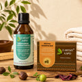 Earthy Sapo Ayurvedic hair care routine with Conditioning Hair Oil and Reetha Shampoo Bar for dry, rough and frizzy hair.