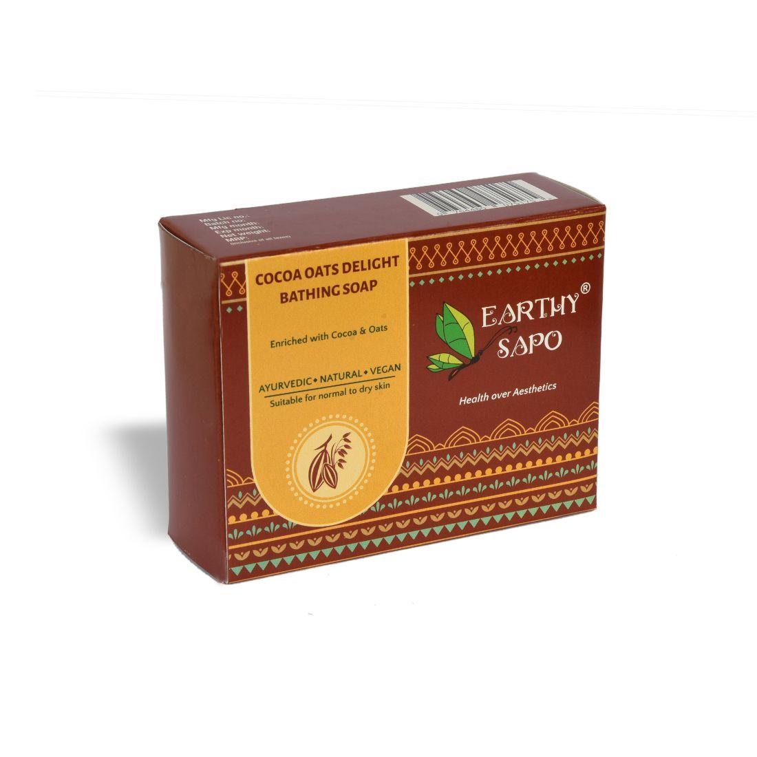 Earthy Sapo Cocoa Oats Delight Bathing Soap with cocoa powder, cocoa butter and oats for moisturizing and soothing normal to dry skin