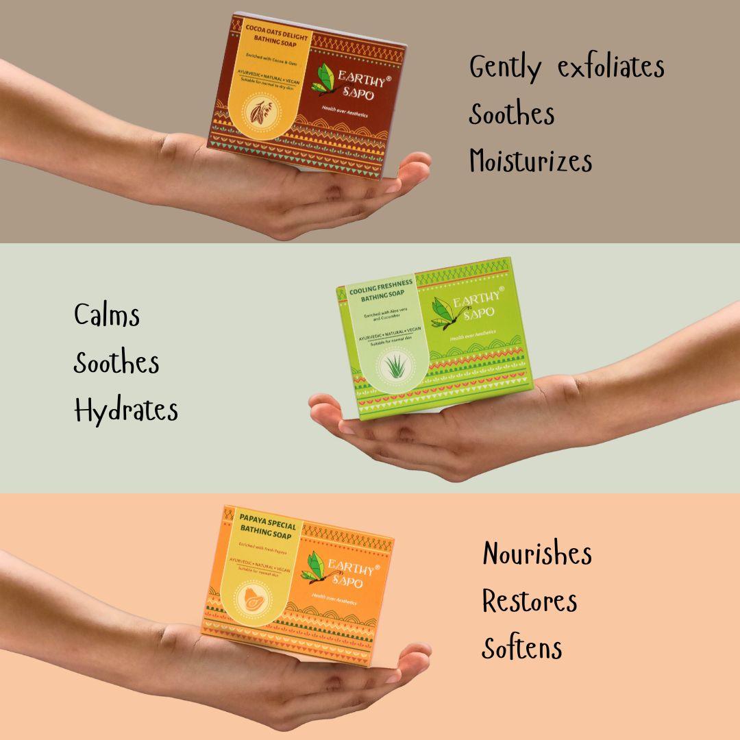 Nourishing Soap Combo - Cocoa Oats, Cooling Freshness & Papaya Special Bathing Soaps