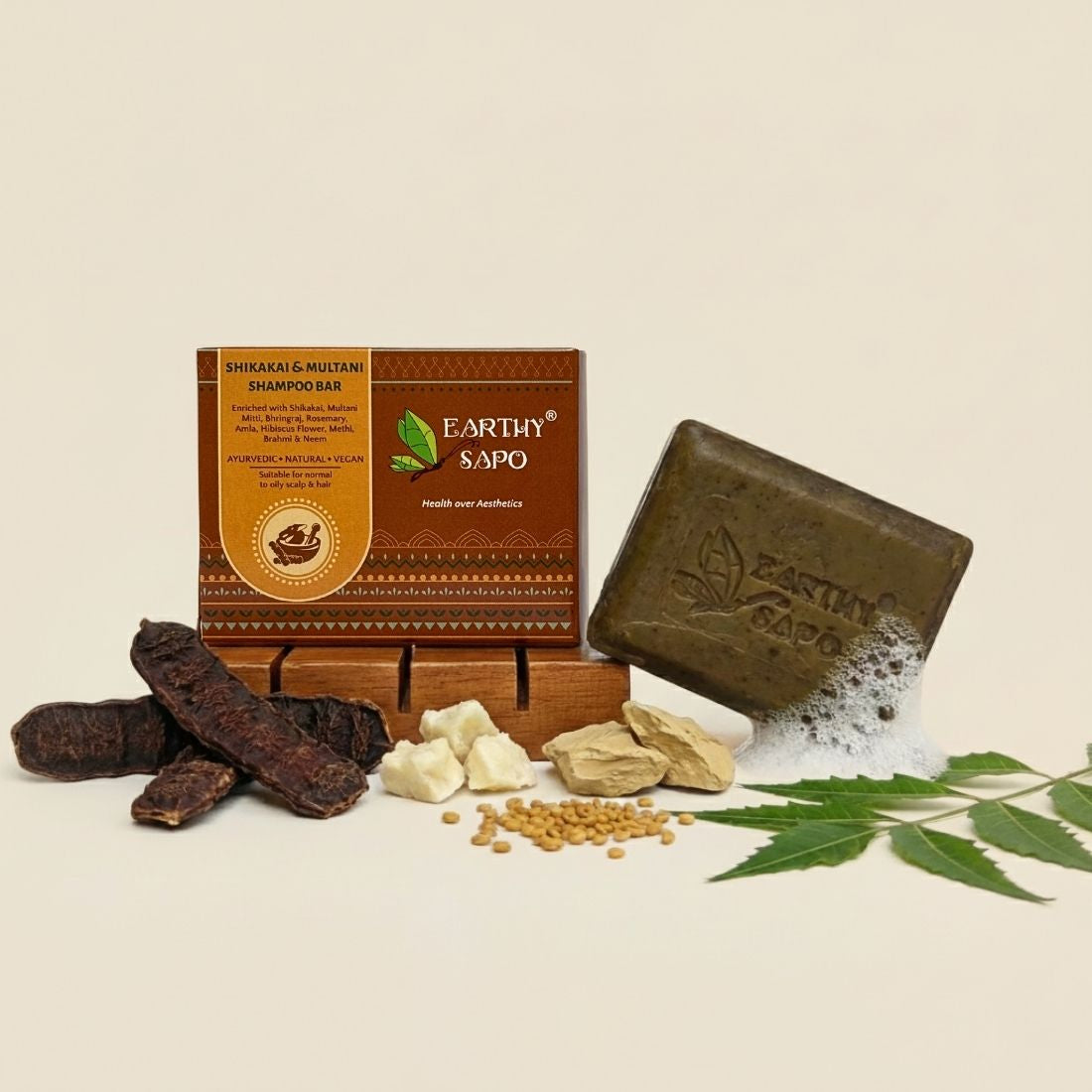 Earthy Sapo Shikakai & Multani Shampoo Bar with shikakai, Multani Mitti and neem.
