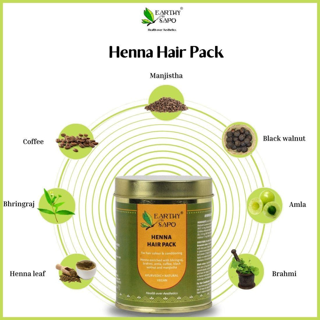 Earthy Sapo Henna Hair Pack with henna, bhringraj, brahmi, amla, coffee, black walnut and manjistha
