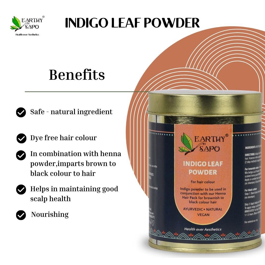 Earthy Sapo Indigo Leaf Powder benefits for natural hair colouring and scalp care