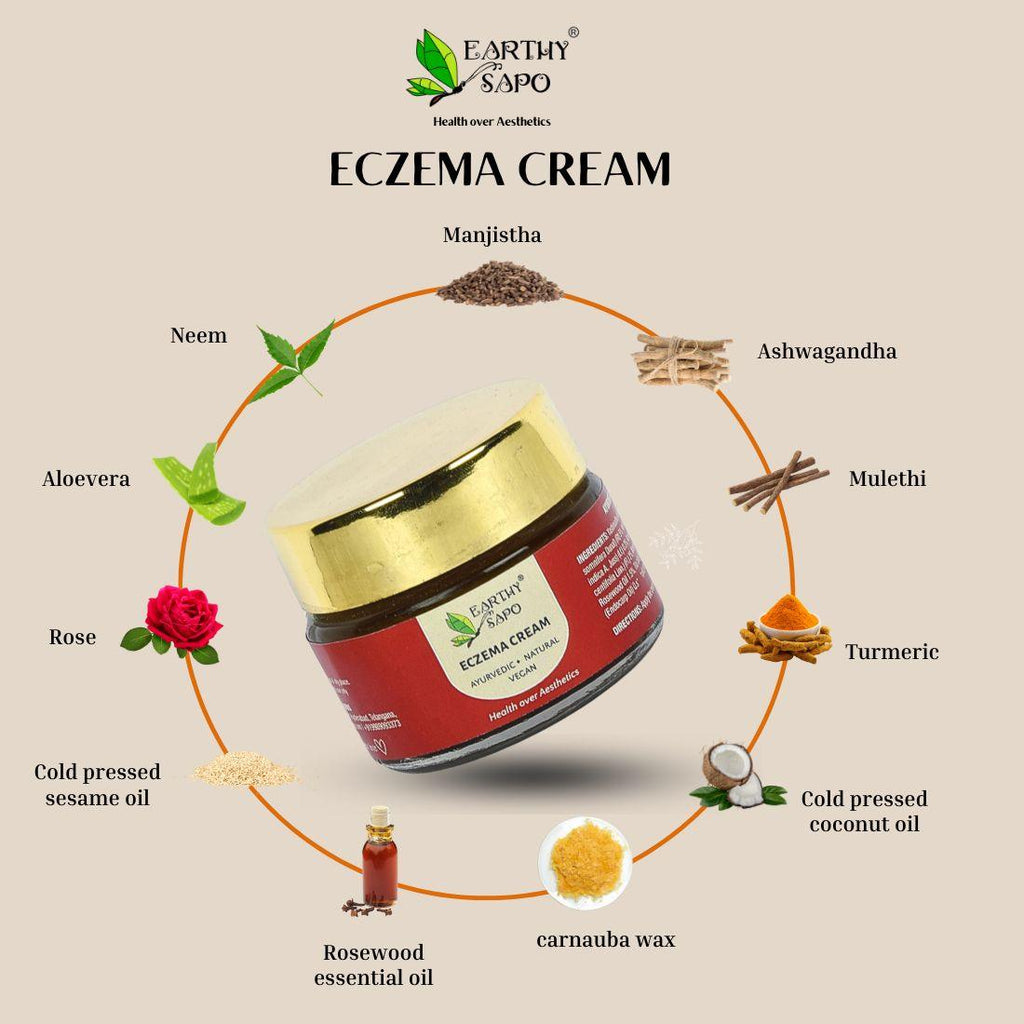 Earthy Sapo Eczema Cream with Manjistha, Neem, Ashwagandha, Mulethi, Turmeric, Aloe Vera, Rose, cold-pressed oils and natural wax