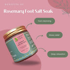 Earthy Sapo Rosemary Foot Salt Soak benefits for foot cleansing, stress relief and relaxation.