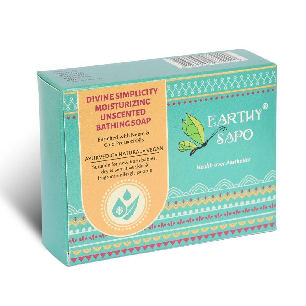 Earthy Sapo Divine Simplicity Moisturizing Unscented Bathing Soap with neem juice and cold-pressed oils for dry and sensitive skin