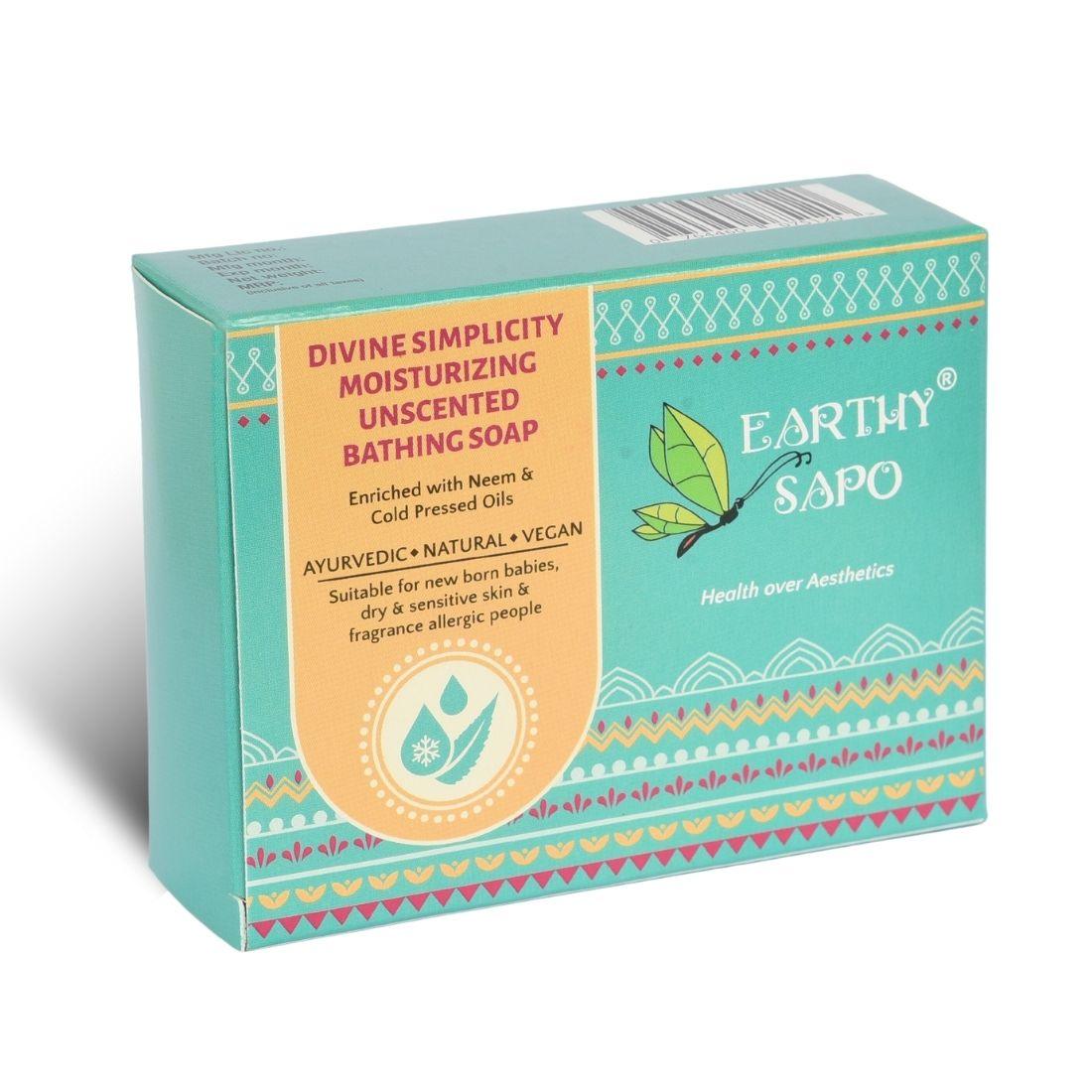 Earthy Sapo Divine Simplicity Moisturizing Unscented Bathing Soap with neem juice and cold-pressed oils for dry and sensitive skin