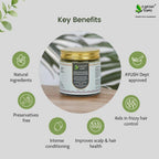 Earthy Sapo Deep Conditioning Oil Based Hair Mask highlighting key benefits including natural ingredients, preservative-free formulation, intense conditioning, frizz control, and improved scalp and hair health