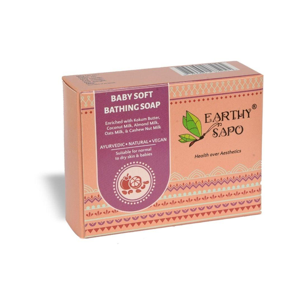Earthy Sapo Baby Soft Bathing Soap with kokum butter, coconut milk, almond milk, oats milk and cashew nut milk