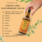 Nalpamaradi Tailam Ayurvedic skin oil ingredients including turmeric, Manjistha, Triphala and cold-pressed sesame oil by Earthy Sapo