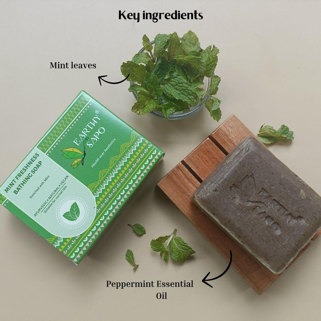 Earthy Sapo Mint Freshness Bathing Soap with mint leaves and peppermint essential oil