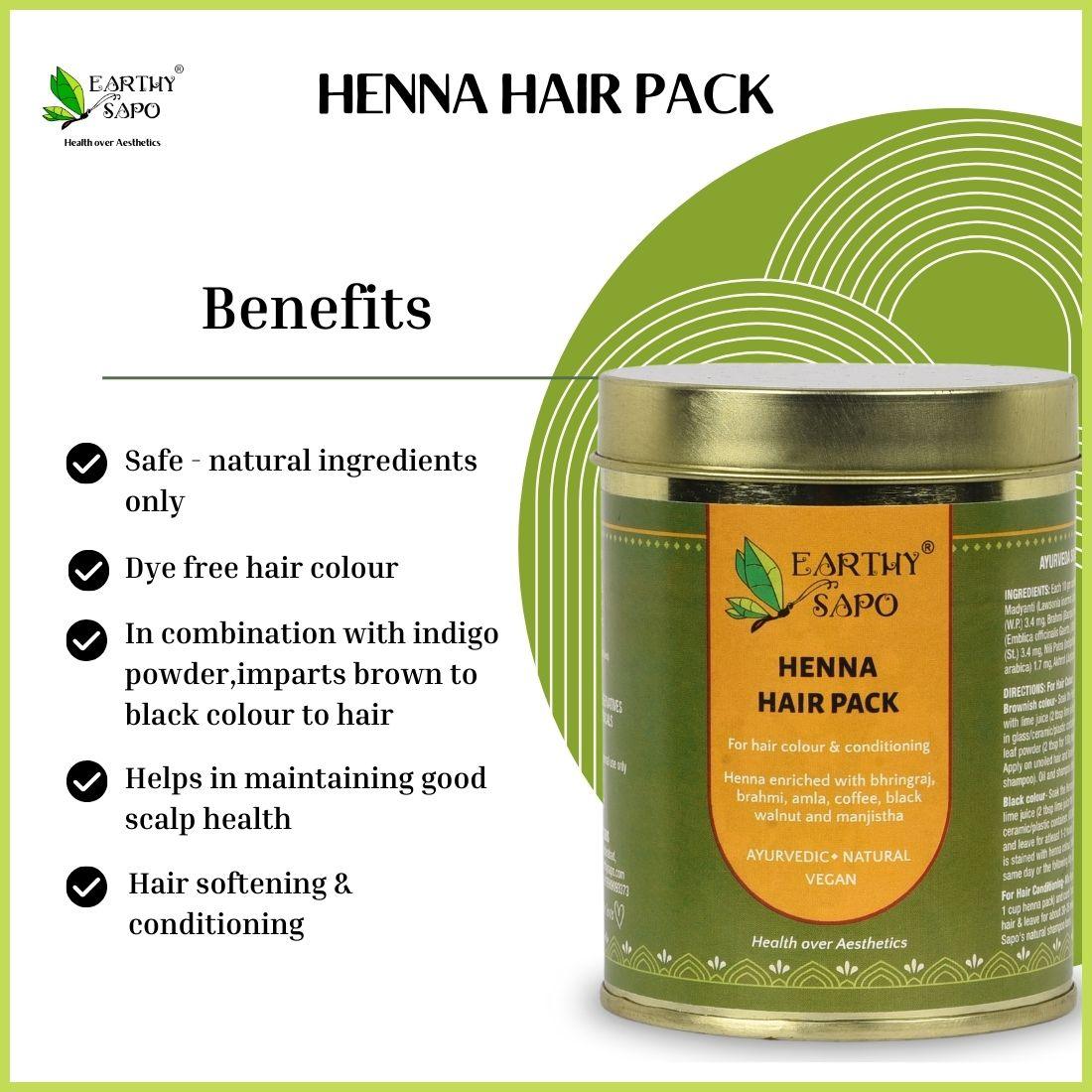 Earthy Sapo Henna Hair Pack for natural hair colouring, scalp care and hair conditioning