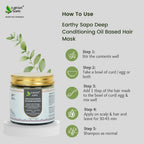 How to use Earthy Sapo Deep Conditioning Oil Based Hair Mask with five steps for mixing, applying and rinsing the Ayurvedic hair mask