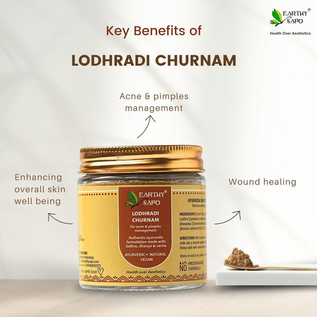 Earthy Sapo Lodhradi Churnam for acne and pimples management, wound healing and overall skin wellness