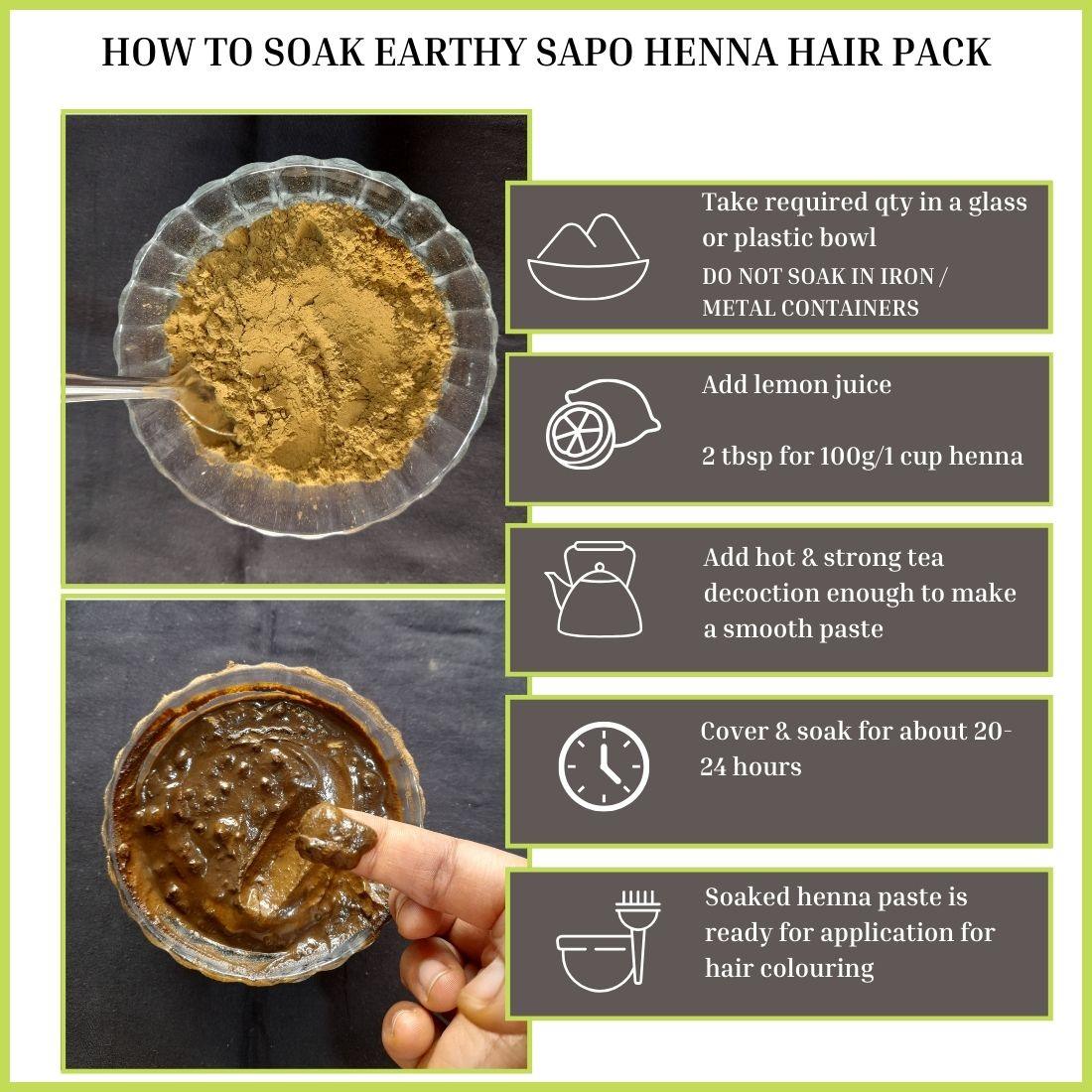 How to soak Earthy Sapo Henna Hair Pack for natural hair colouring