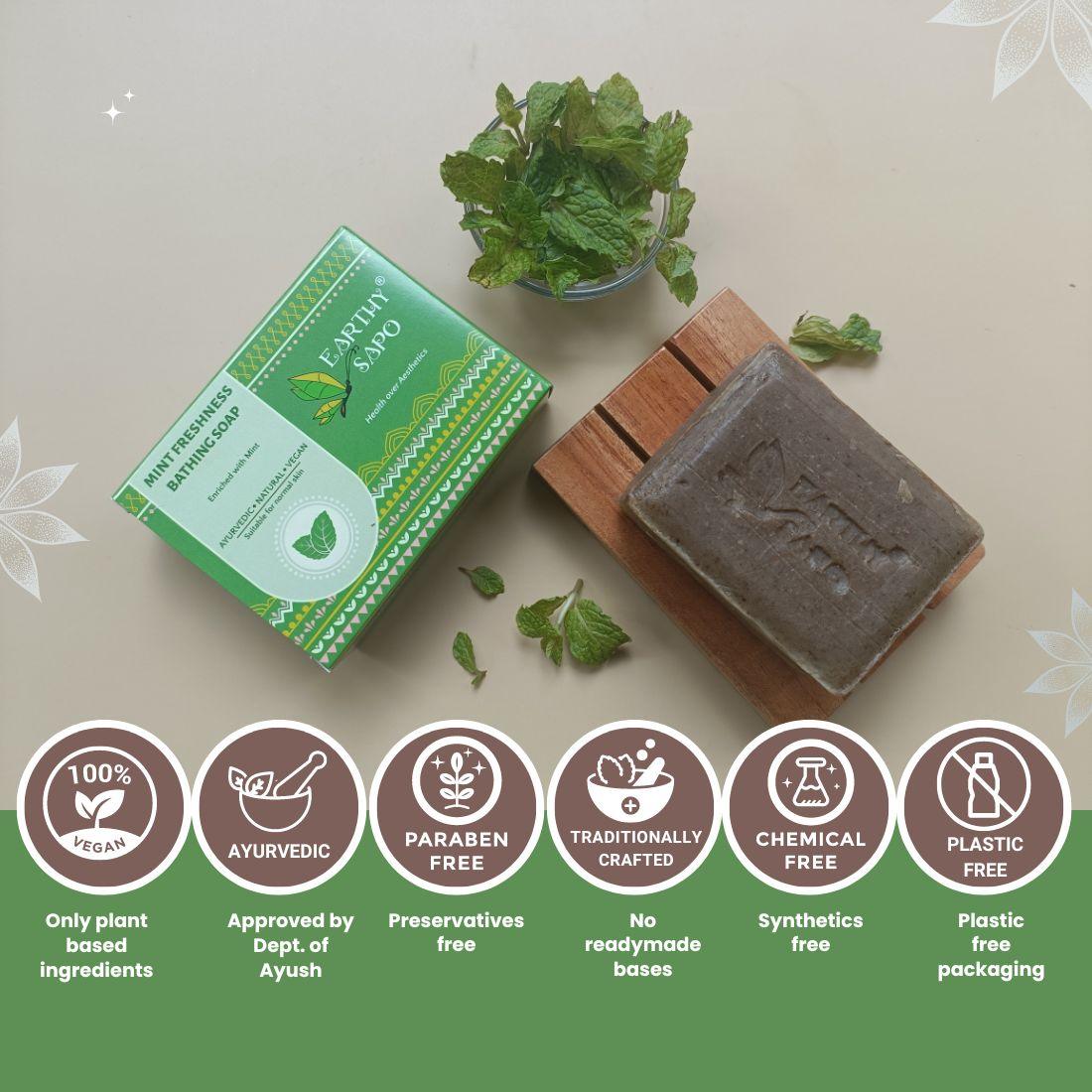 Earthy Sapo Mint Freshness Bathing Soap with mint, vegan and Ayurvedic
