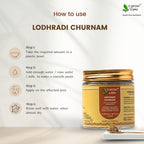 How to use Earthy Sapo Lodhradi Churnam by mixing with water, rose water or milk and applying to affected skin