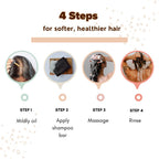 4-step guide for using the Earthy Sapo Reetha Shampoo Bar for softer, healthier hair.