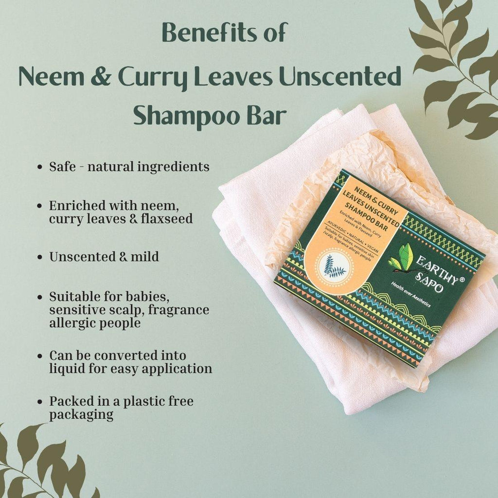Earthy Sapo Neem & Curry Leaves Unscented Shampoo Bar Benefits for Sensitive Scalp