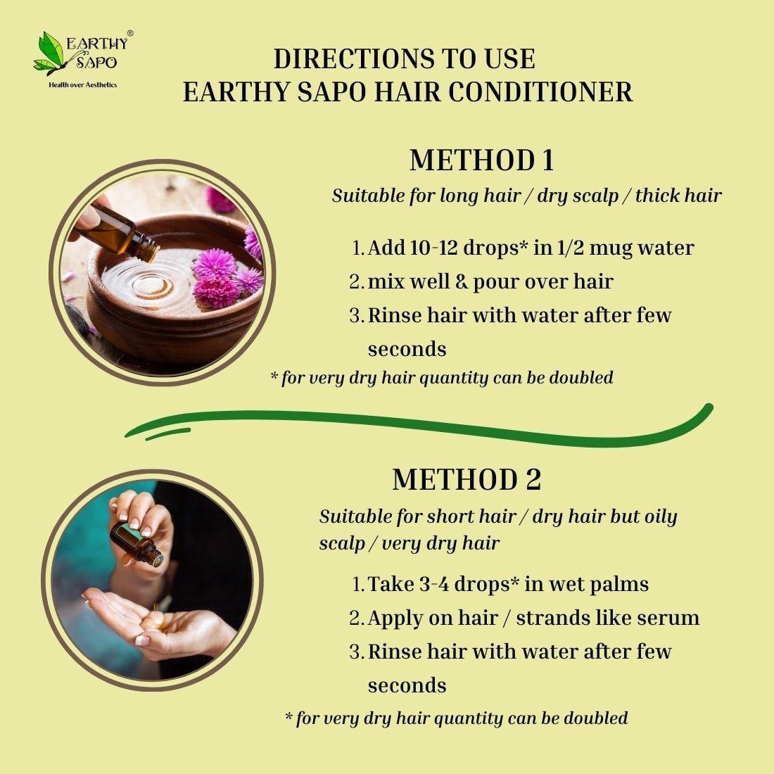 Earthy Sapo Hair Conditioner directions for use with two application methods