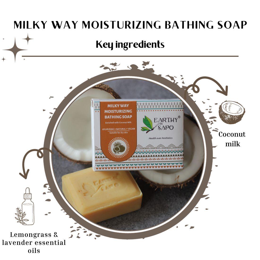 Earthy Sapo Milky Way Moisturizing Bathing Soap with coconut milk, lemongrass and lavender essential oils