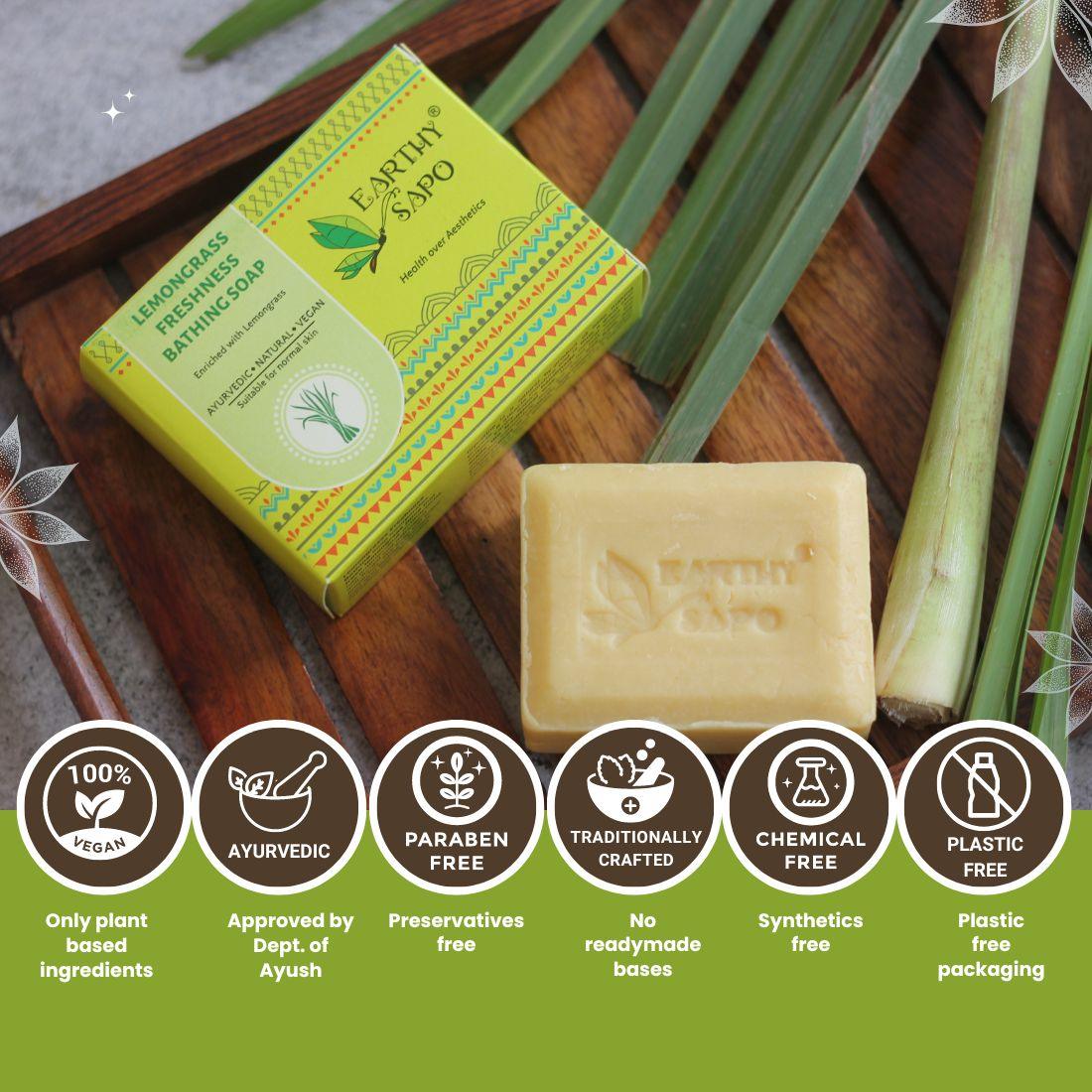 Earthy Sapo Lemongrass Freshness Bathing Soap with natural, vegan and plastic-free packaging