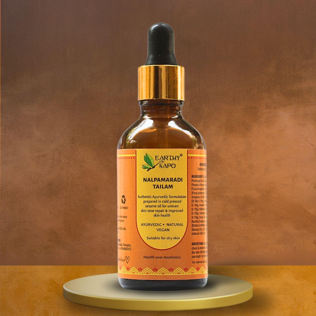 Nalpamaradi Tailam Ayurvedic skin oil with turmeric and traditional herbs by Earthy Sapo