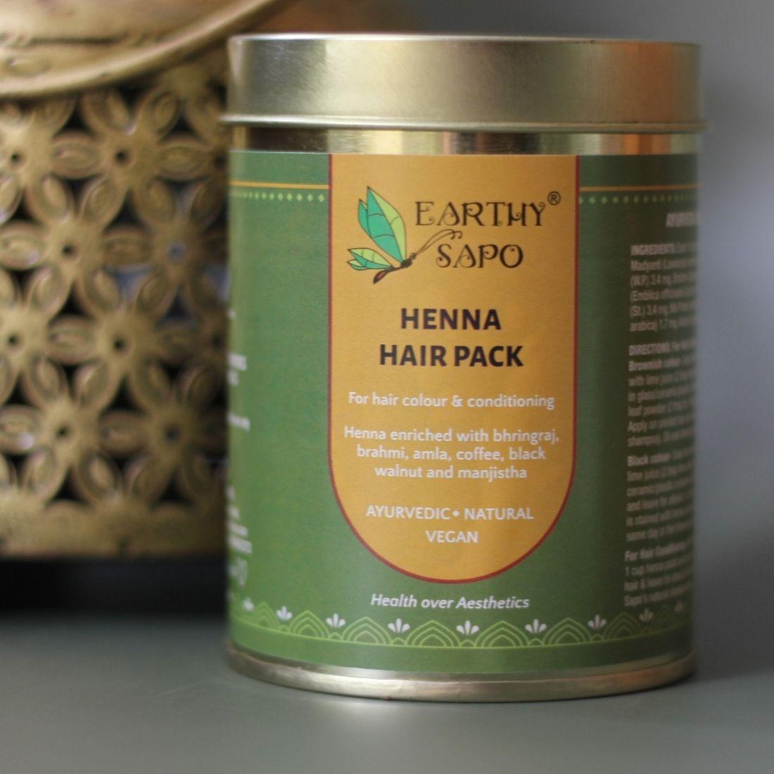 Earthy Sapo Henna Hair Pack with natural Ayurvedic ingredients for hair colouring and conditioning