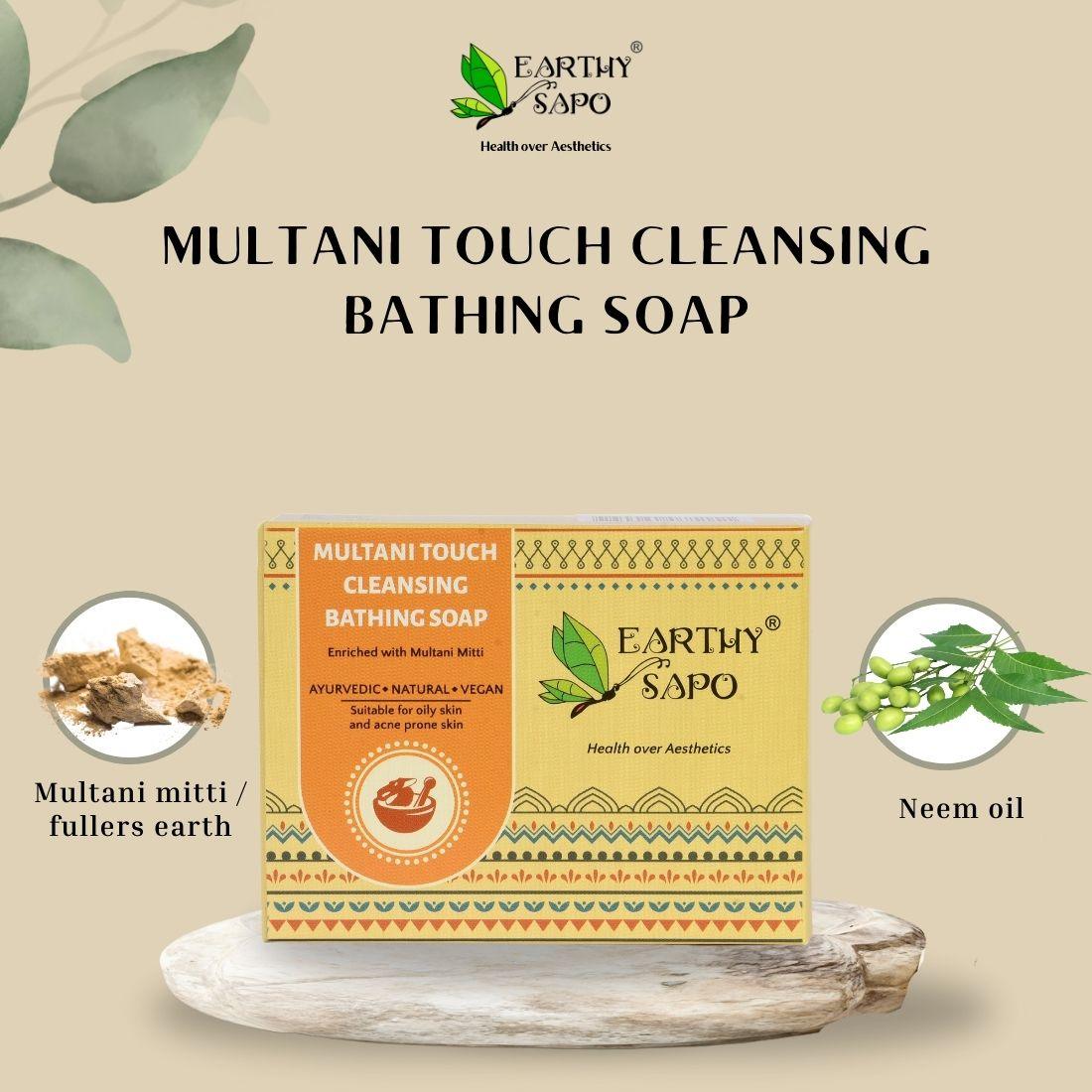 Earthy Sapo Multani Touch Cleansing Bathing Soap with Multani Mitti and neem oil