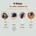 Four-step hair care routine using a shampoo bar for softer, healthier hair.