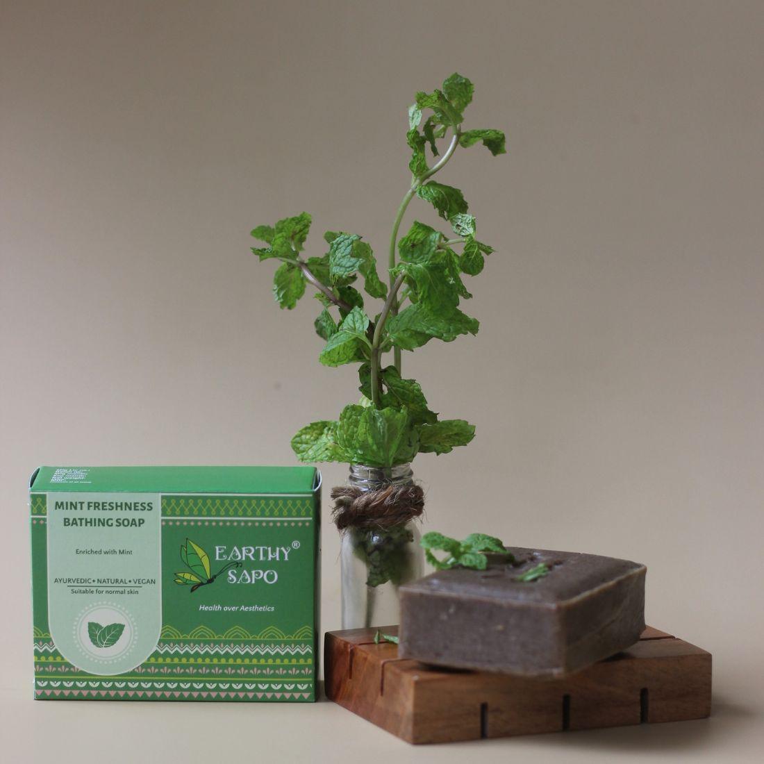 Earthy Sapo Mint Freshness Bathing Soap enriched with mint for a cooling and refreshing bath
