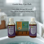 Earthy Sapo Gentle Baby Care Pack with two 100 ml Baby Massage Oil bottles and one Divine Simplicity Moisturizing Unscented Bathing Soap