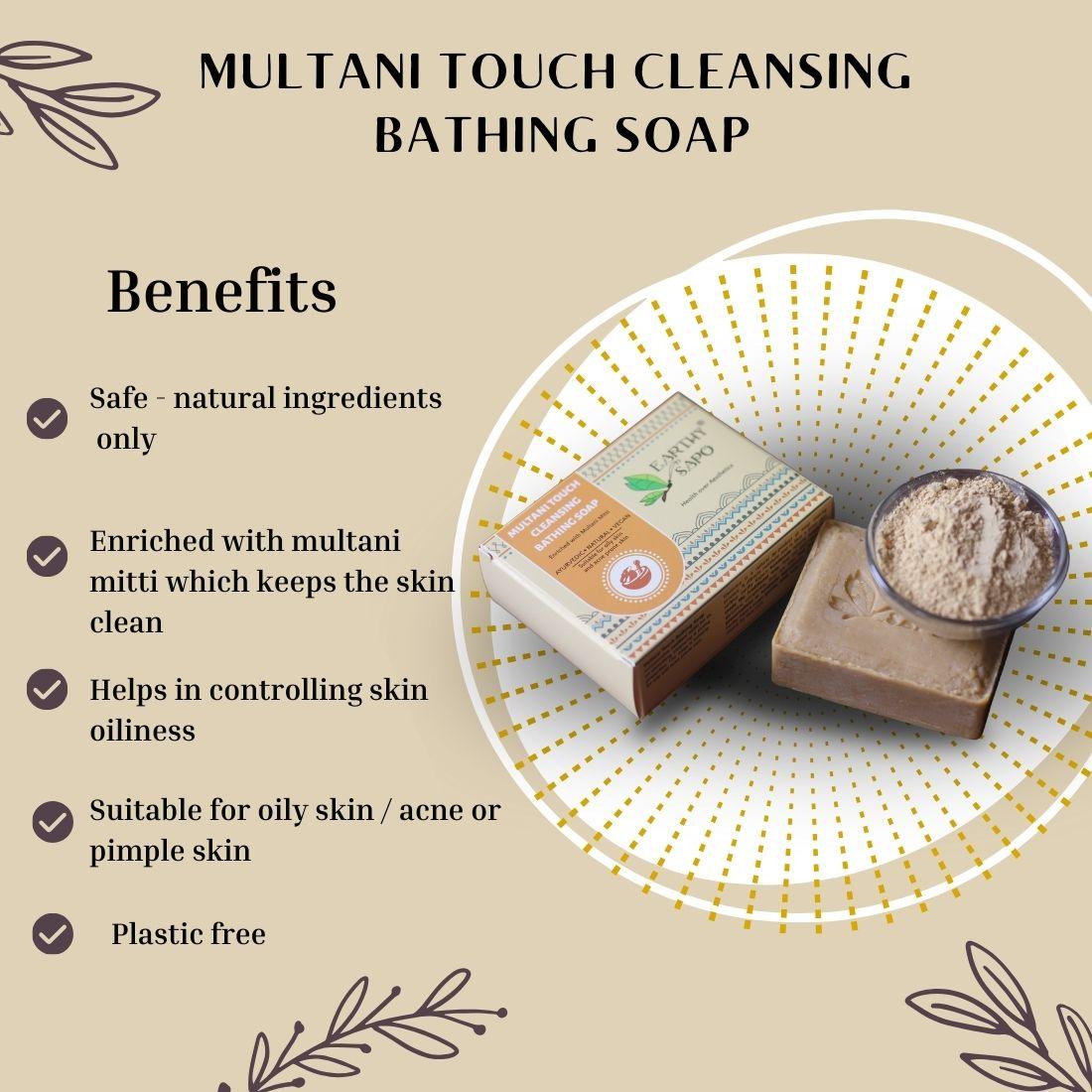 Earthy Sapo Multani Touch Cleansing Bathing Soap with Multani Mitti for oily and acne-prone skin