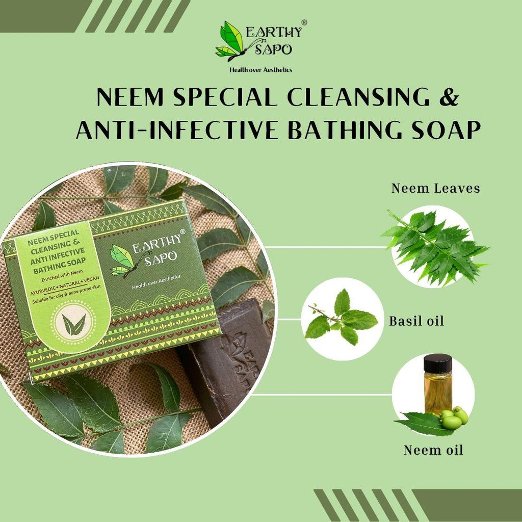 Earthy Sapo Neem Special Cleansing & Anti-infective Bathing Soap with neem leaves, neem oil and basil oil