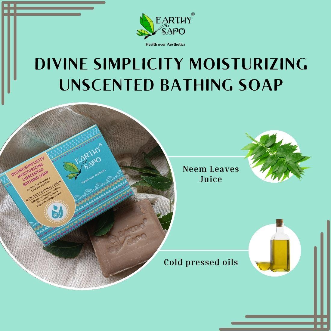 Earthy Sapo Divine Simplicity Moisturizing Unscented Bathing Soap made with neem leaves juice and cold-pressed oils